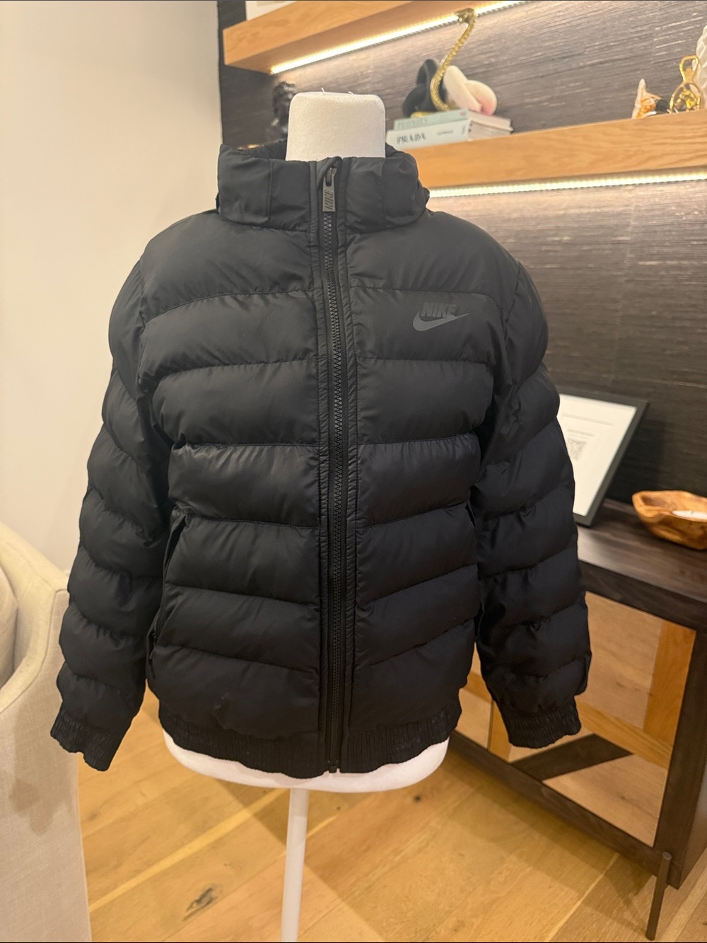 Nike Kids Black Puffer Jacket with High Collar size M